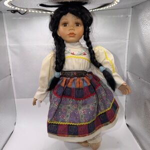 Collectible Memories "Anna" 17" Folk‎ Style Patchwork Dress Braided Hair Vintage